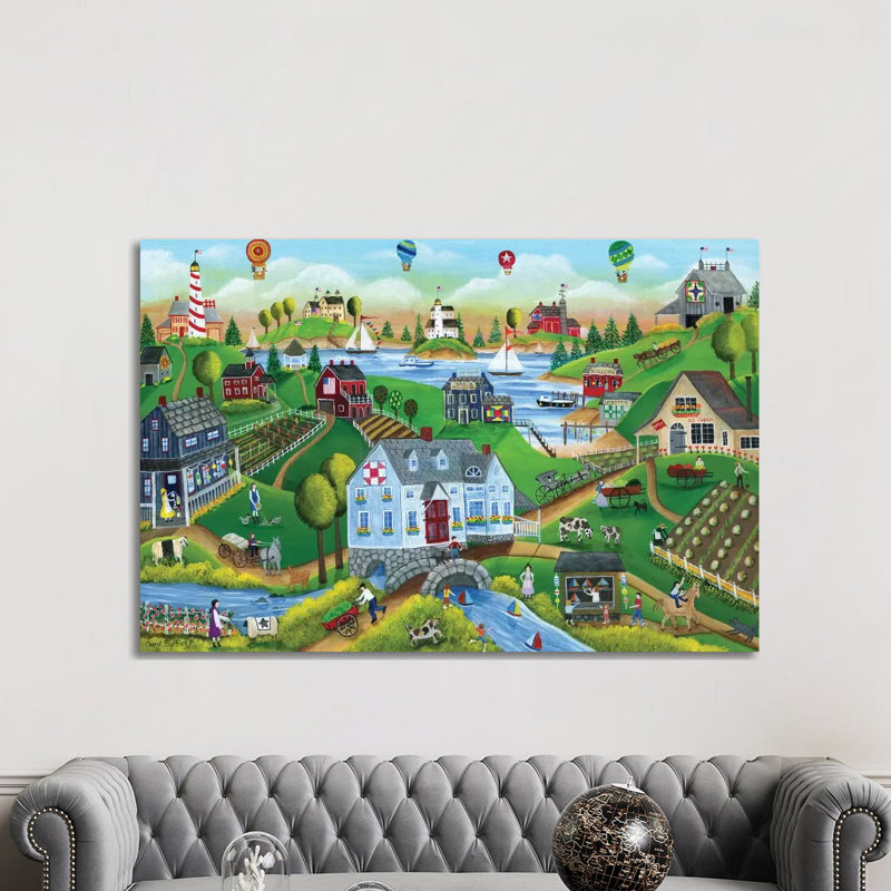 «Village by the Sea with Hot Air Ballons» par Cheryl Bartley, impression sur toile tendue, H 8 po x l 12 po x P 0,75 po