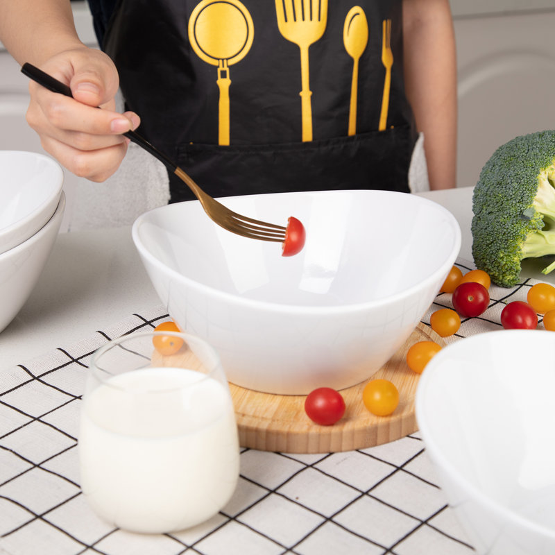 Set of 4 Large 42oz Porcelain Serving Bowls – 8" Oval Ceramic Bowls – Chip Resistant – Microwave & Dishwasher Safe – Ideal for Soup, Salad, Pasta, Ramen, Snacks
