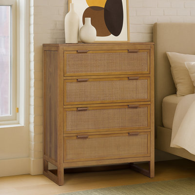 Modern Boho 4-Drawer Dresser with Inlay Fronts, Pulls & Solid Wood For Bedroom Storage Organization by Bayou Breeze