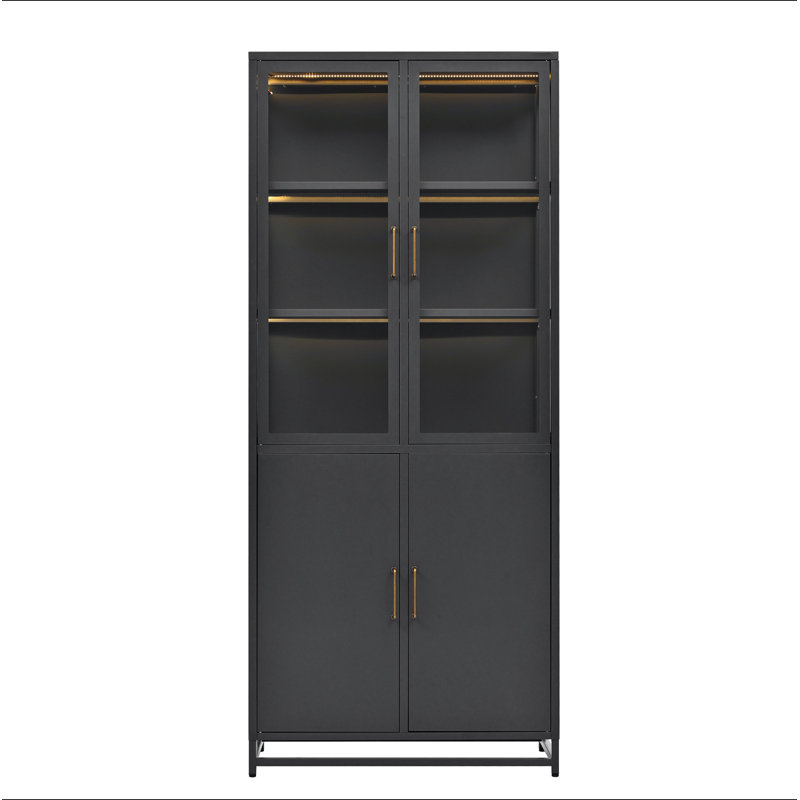 Vitrine de 76,75 po de hauteur, avec portes en verre et lumières DEL, armoire vitrée en acier avec verre à 3 côtés, garde-manger avec rangement pour les couloirs, salon, cuisine, décoration intérieure et bureau