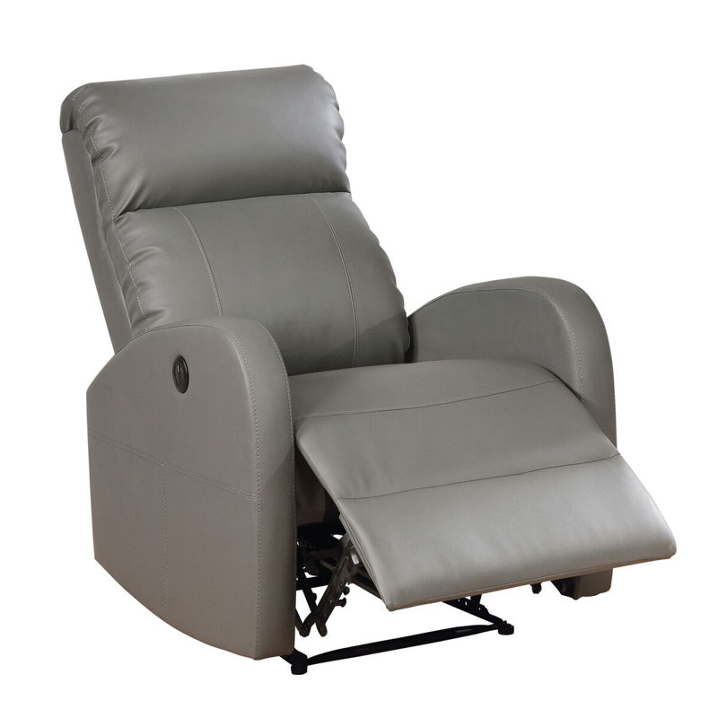 Troutman Faux Leather Power Recliner, Gray Faux Leather