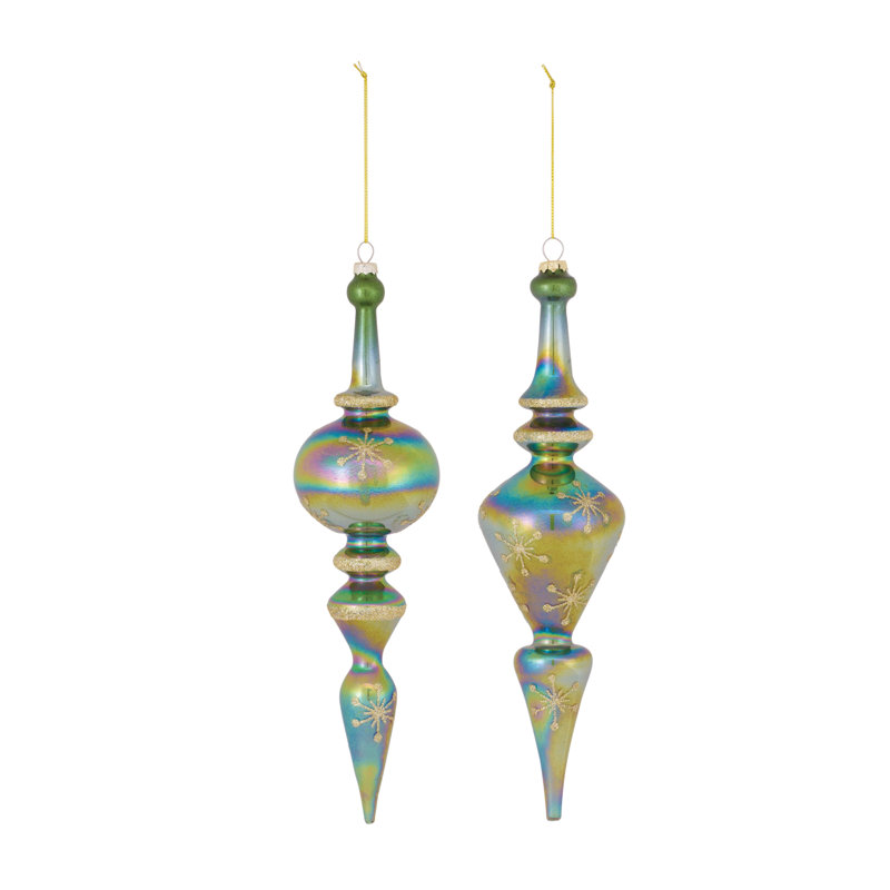 Melrose Iridescent Green and Gold Glass Drop Ornaments Set
