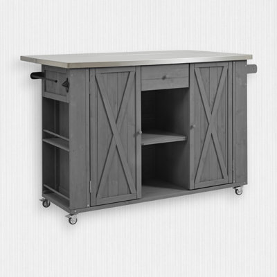 Fir Wood Kitchen Island with Stainless Steel Top
