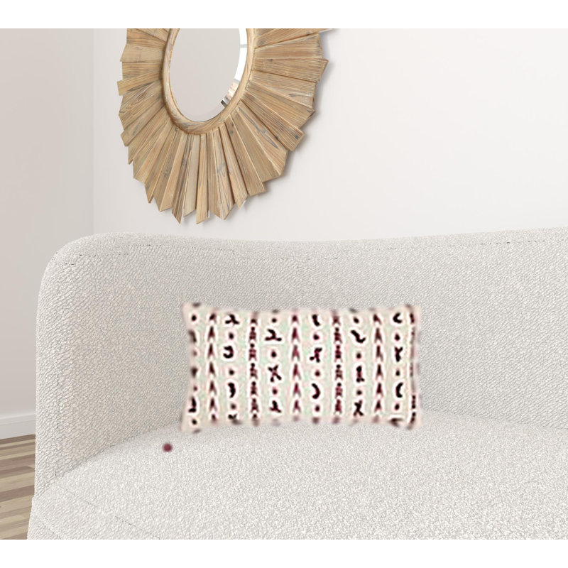 Magenta Beige Tribal Inspired Tasseled Lumbar Pillow, Magenta / beige