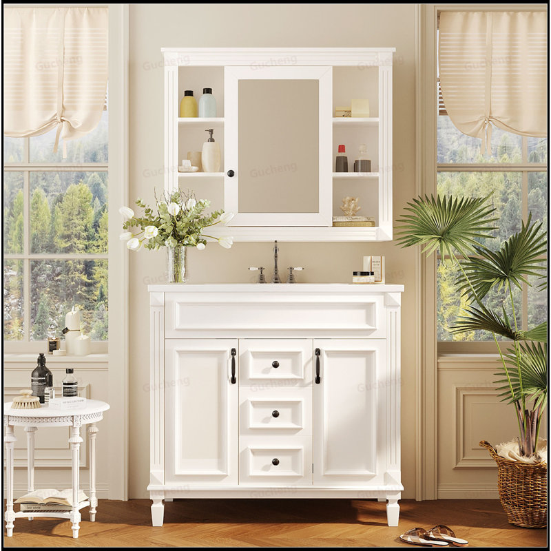 Meuble-lavabo à fermeture en douceur 36 po avec miroir, White