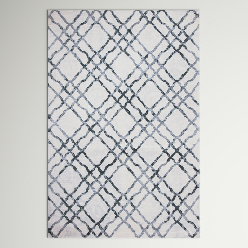 Peaks Geometric Ivory/Gray Area Rug, Rectangle 4' x 6'