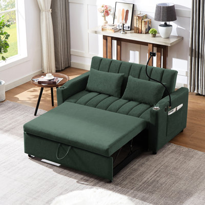 Lit convertible de 142 cm (55,9 po) avec support de téléphone pivotant à 360°, trois ports, deux poches latérales, porte-gobelets, réglable sur 3 niveaux, conception extensible, revêtement en tissu, mousse haute densité