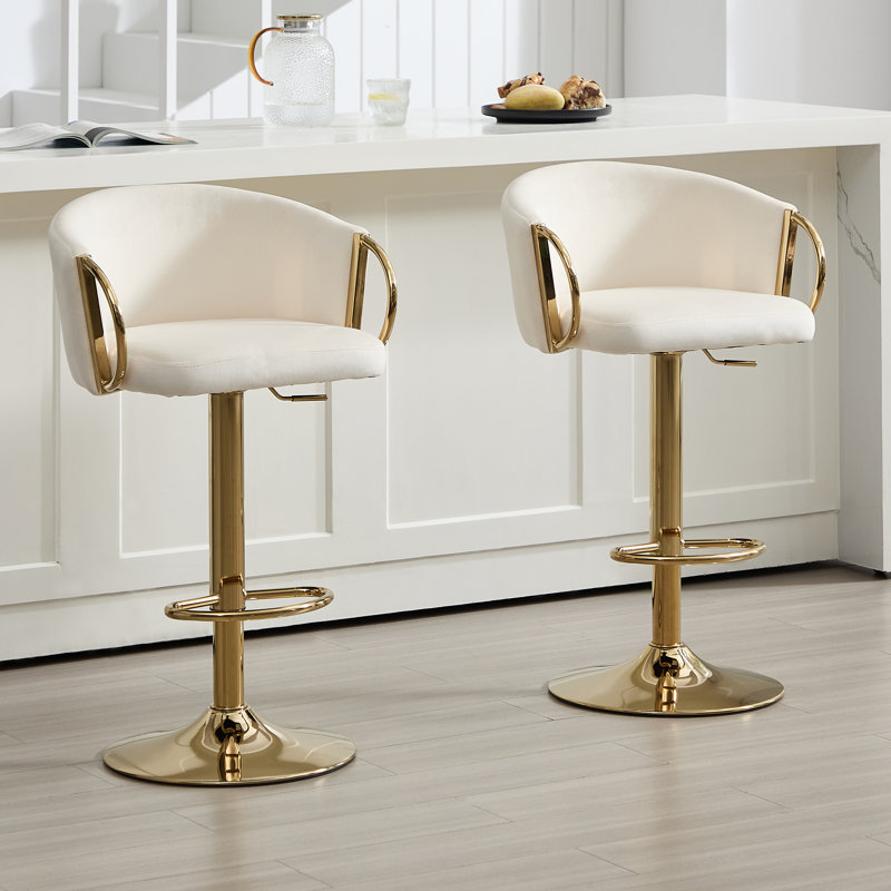 Swivel Adjustable Height Bar Stool With Metal Frame, Cream