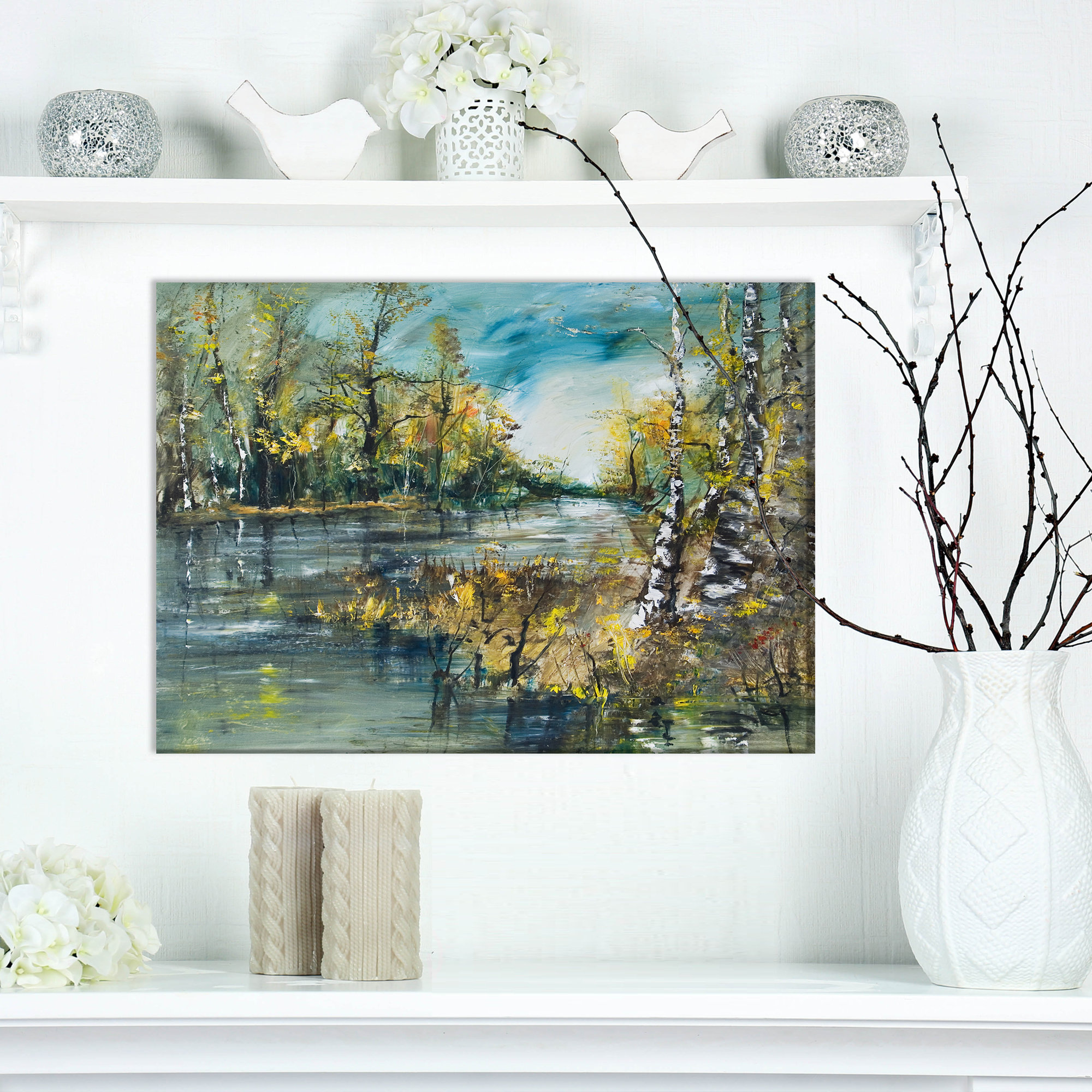 Millwood Pines 'Birch Forest River' Print on Wrapped Canvas - Wayfair ...