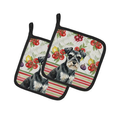Black & Silver Miniature Schnauzer Vegetables Pair of Pot Holders