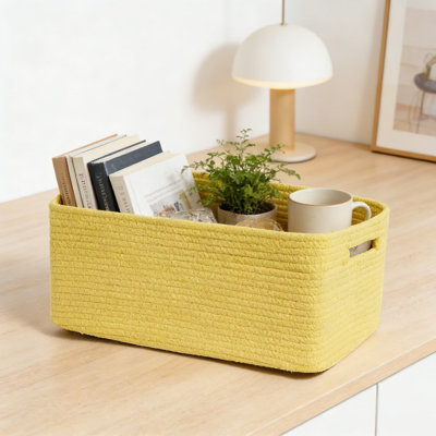 Grands paniers de rangement pour tablettes et organisateurs de garde-robe, bacs en corde tissée pour vêtements, couvertures, jouets et chambre de bébé, 2 paniers décoratifs rectangulaires