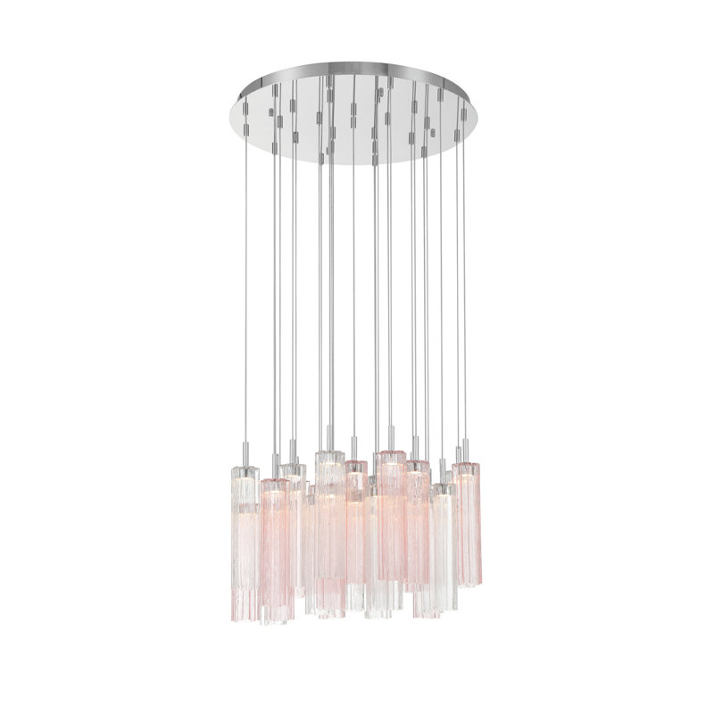Luminaire suspendu multi-lumières DEL Delaney, H 136,75 po x l 26 po x P 26 po, Rose / transparent, Chrome poli