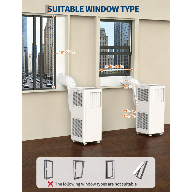 8000 BTU Portable Air Conditioner, Complete Window Kit & Remote Included - Easy Setup, Cools 350 Sq. Ft Rooms, 3-in-1 AC Unit with Dehumidifier & Fan, 24-Hr Timer, Sleep Mode, Quiet Operation, White