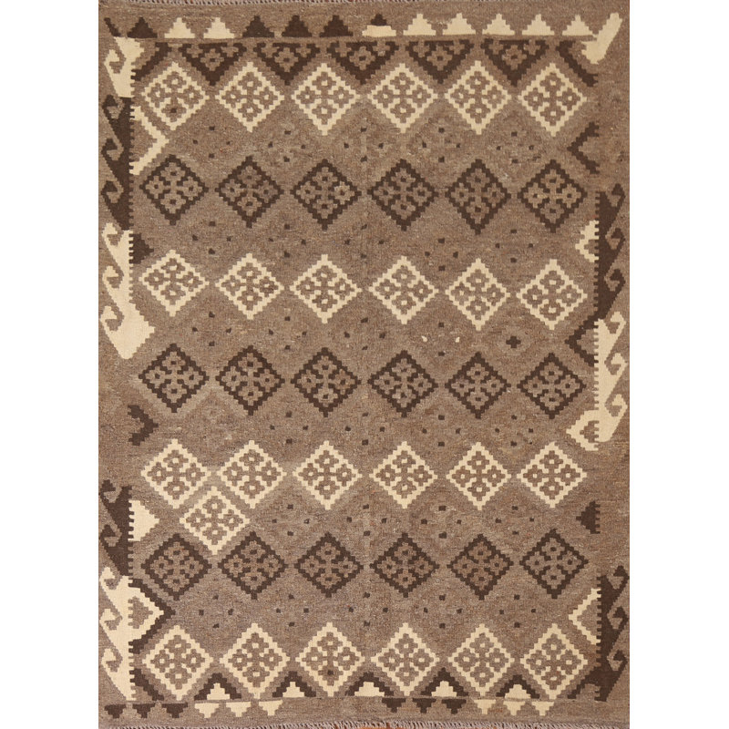 Brown Kilim Reversible Wool Area Rug 5x6