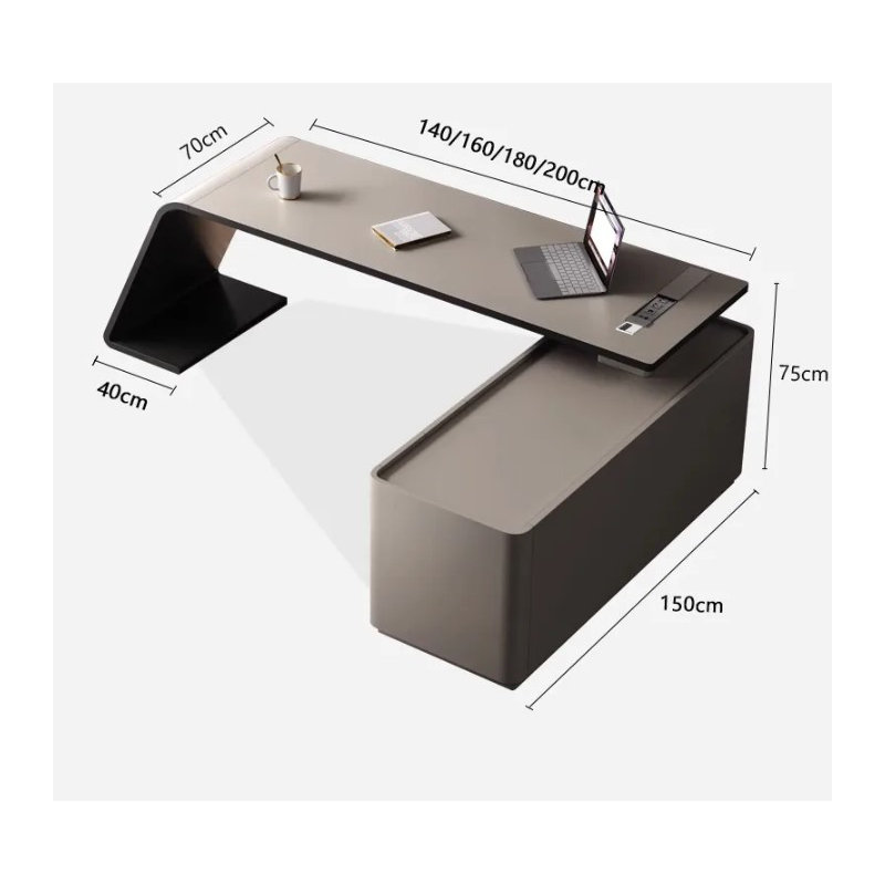Clorinde L-Shaped Writing Desk, 75cm H x 180cm W x 70cm D, Beige