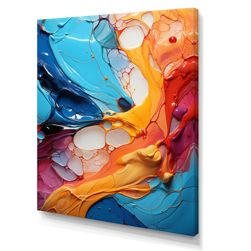 Collage symphonique abstrait sarcelle orange fractal, Toile tendue, H 44 po x l 34 po x P 1,5 po