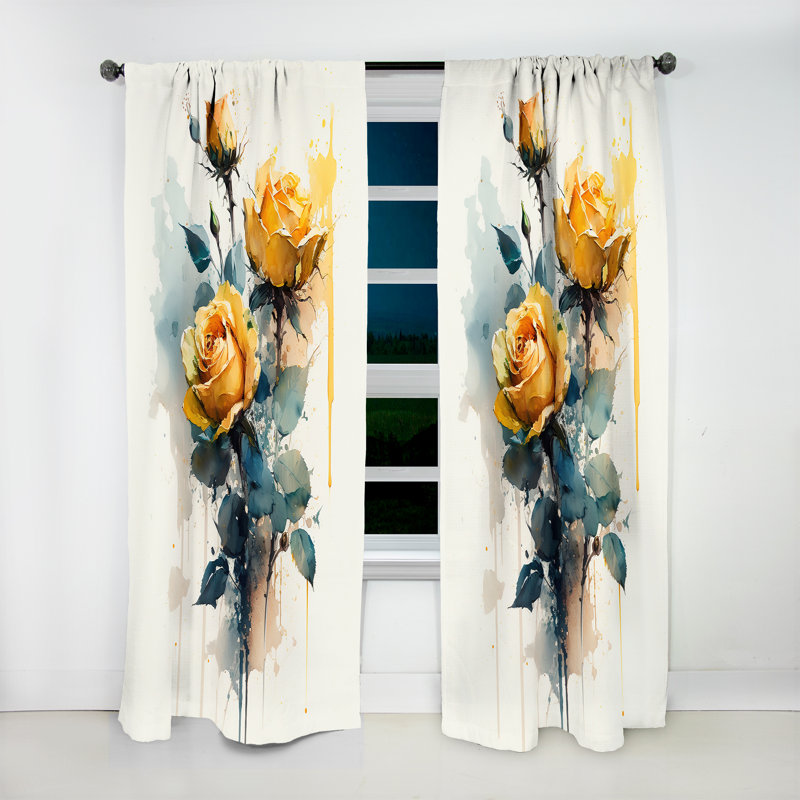 Mireya - Yellow Roses I - Rose Curtain - Velvet Room Darkening - 1 panel, 52" W x 63" L