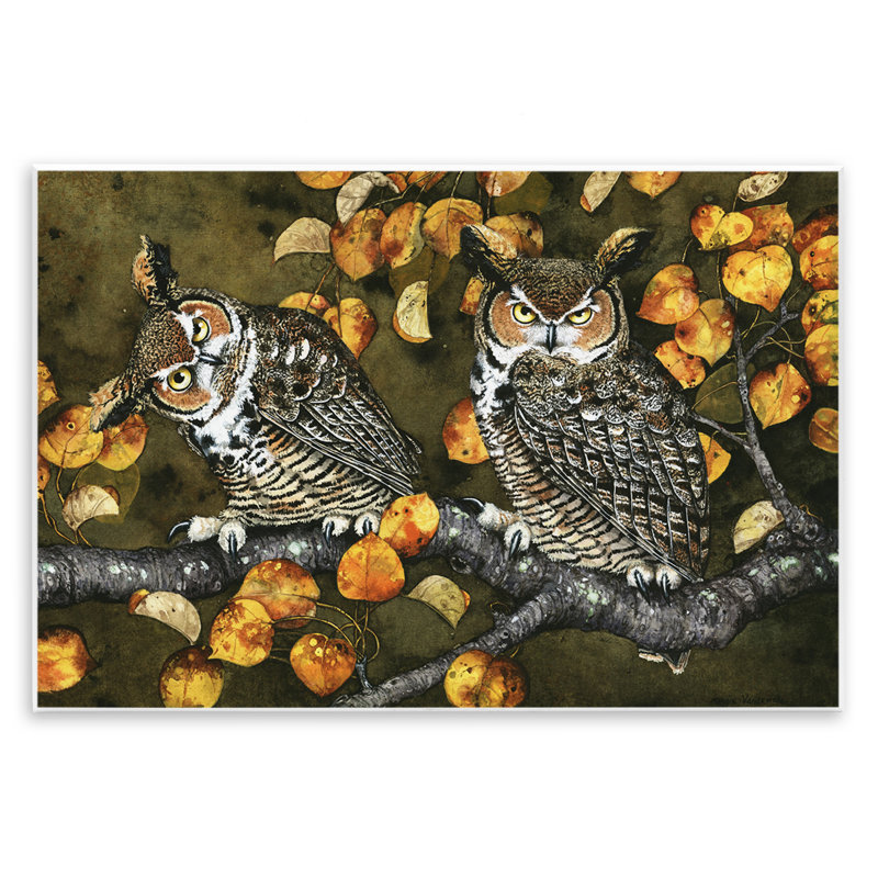 "Inquisiter Owls Autumn Branch", art mural par Maggie Vandewalle, H 13 po x l 19 po