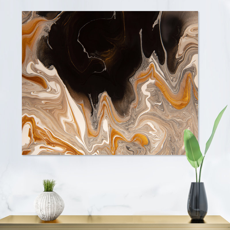 Vagues de marbre brun et noir - Peinture sur toile, H 34 po x l 44 po, Toile tendue