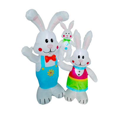 5 Foot Tall Happy Easter Lighted Inflatable Bunny Rabbit Family Three Bunnies Rabbits Indoor / Outdoor Blow Up Yard Decoration