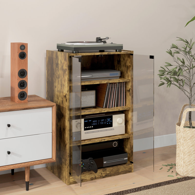 Modern audio and video media cabinet with adjustable shelves on 4 levels, Brown