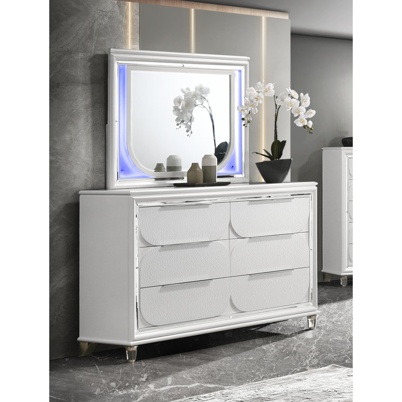 Miroir avec DEL, finition blanc perle