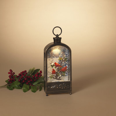 Lanterne boule à neige rotative avec décor de cardinal, 32,4 cm de hauteur