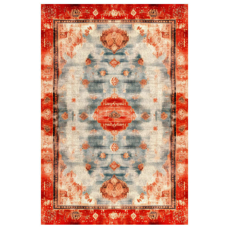 Larissa Collection Digital Print Cotton-Polyester Blend Rug – Rust Red, Rectangle 4' x 5'11"