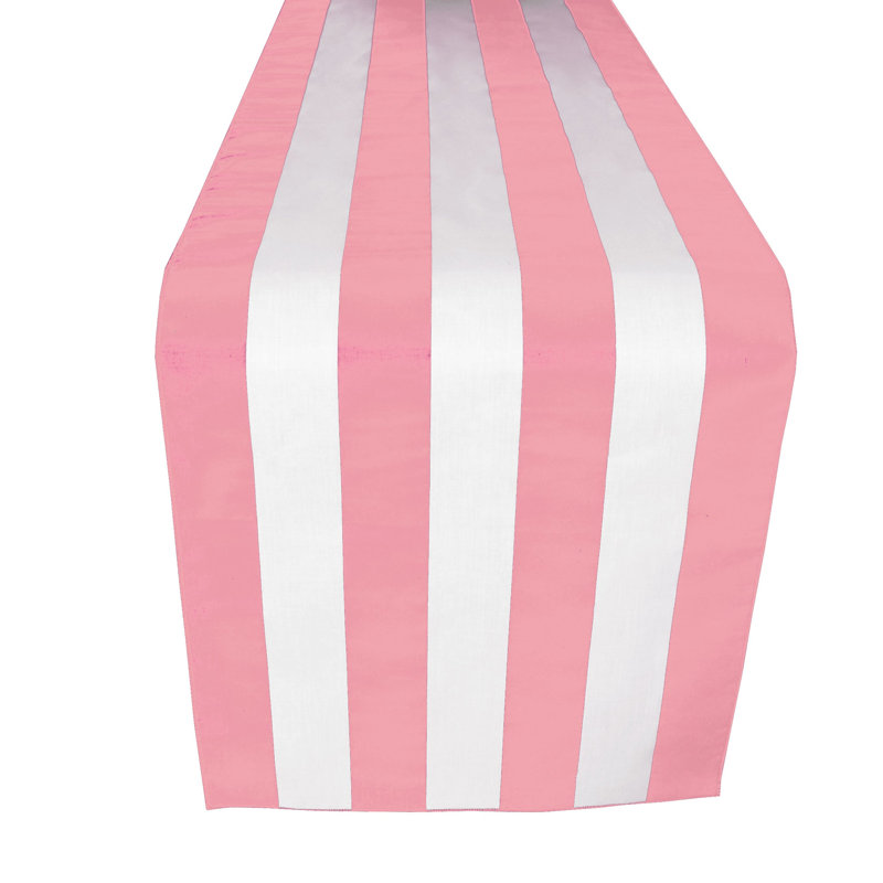 Eghard Rectangle Striped Cotton Table Runnner, Pink, 144" x 14"