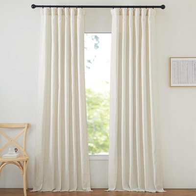 Rideaux en lin naturel épais pour la chambre à coucher, plis pincés / passe-tringle / pattes arrière avec traitement d'intimité pour fenêtre avec filtrage de la lumière pour le salon, 2 panneaux