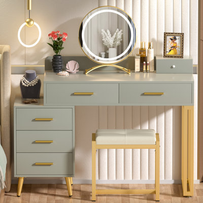 Meuble-lavabo avec miroir et tabouret Foivos