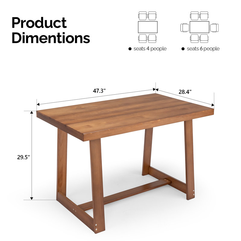 47" Solid Wood Dining Table For 4, Farmhouse Kitchen Table For Small Spaces, Brown