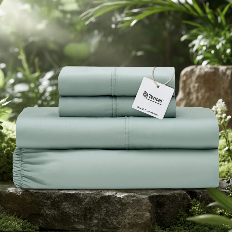 Ensemble de draps 100% Tencel Lyocell soyeux et luxueux, grand (ensemble de 4), Queen, Mist Green