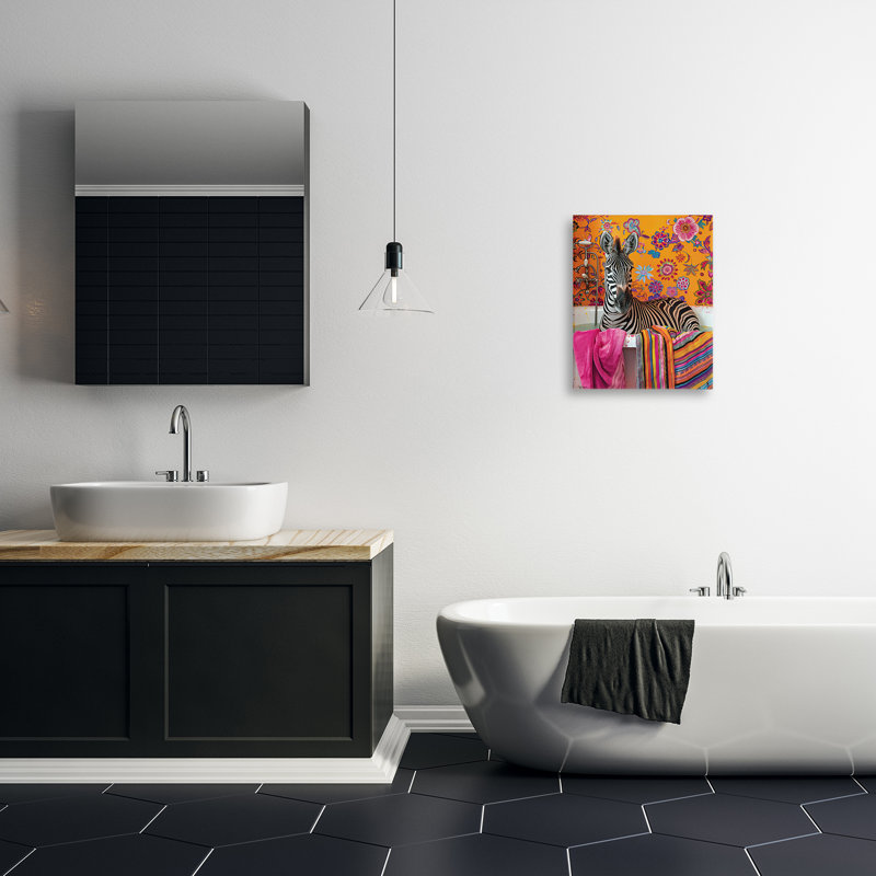Zebra Bath with Colourful Towel Canvas, design by Momart