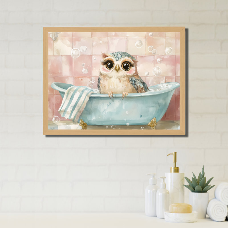 Bain à bulles douces - Décoration murale sur toile encadrée hibou, H 16 po x l 32 po, Cadre naturel