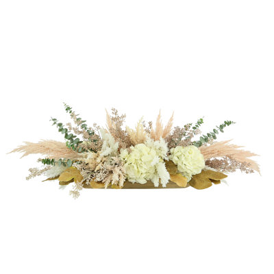Floral Centerpiece with Hydrangeas, Eucalyptus and Pampas