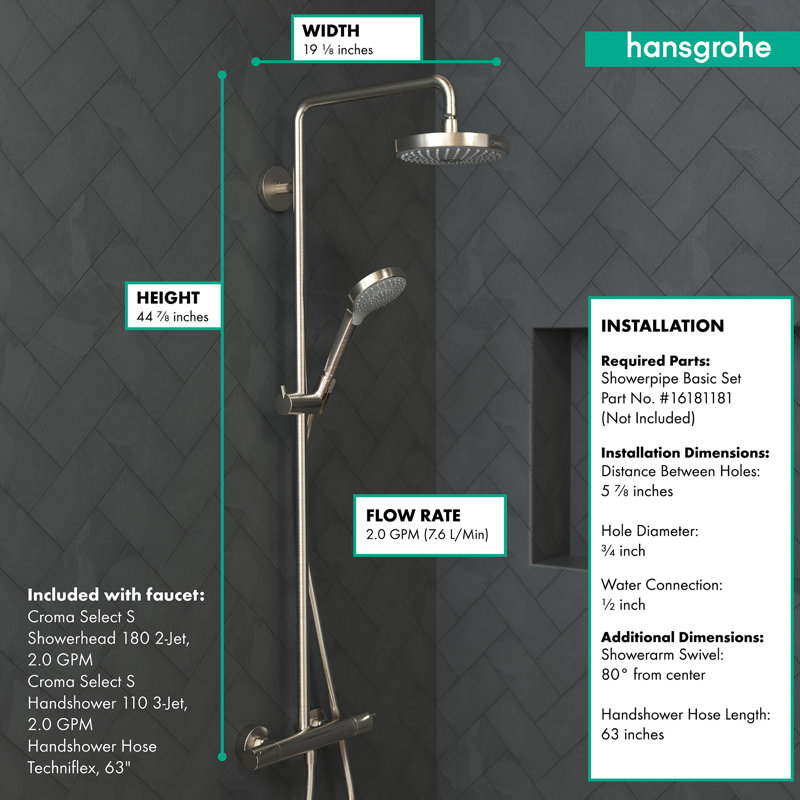 Croma Pressure Balanced Complete Shower System, Brushed Nickel