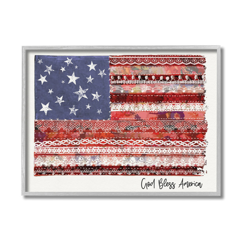 Drapeau «God Bless America» à motif de macramé, Estampe numérique Farmhouse, H 16 po x l 20 po x P 1,5 po