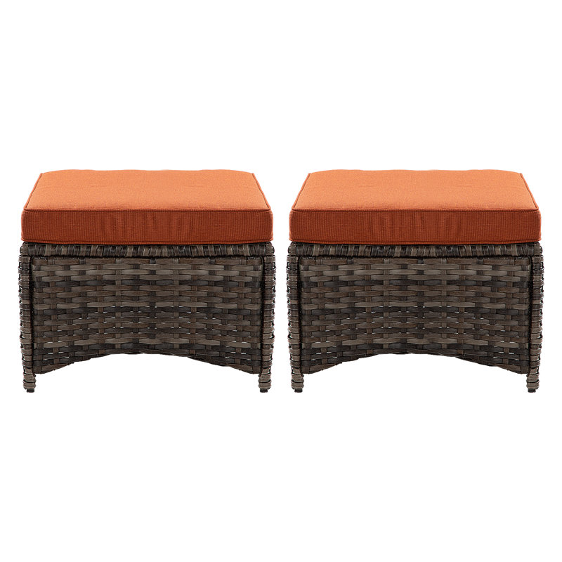 Ensemble de 2 repose-pieds d'extérieur en rotin tissé à la main avec coussins élastiques - Multifonctionnel pour la terrasse, le jardin et la cour