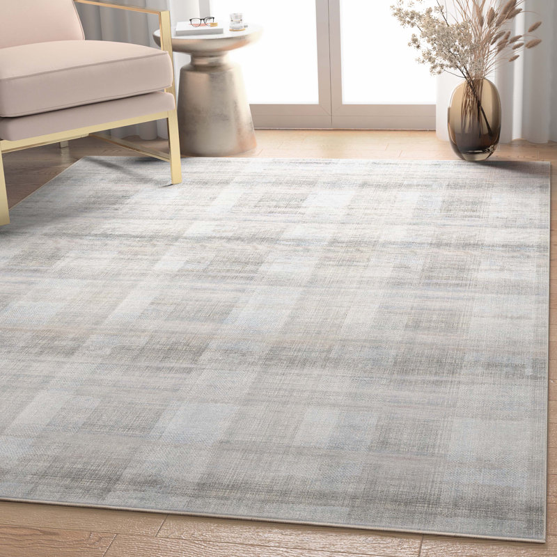 Nuzzo Parquet Retro Plaid Flat-Weave Beige Area Rug, Rectangle 9'10" x 13'