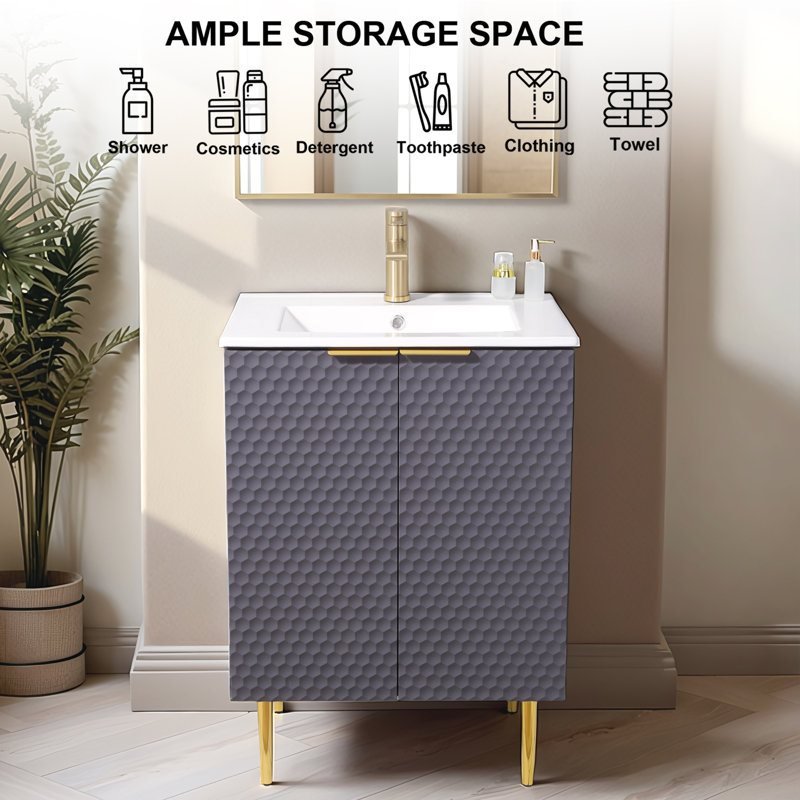 24'' Grey Modern Free-Standing Single Bathroom Vanity Set