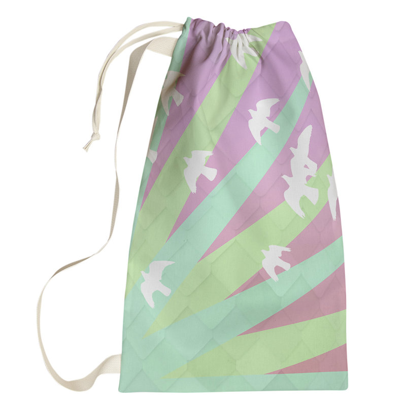 Fabric Laundry Bag with Handles, Small ( 64" H x 20" W x 1.5" D), Green/Pink