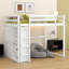 Lit mezzanine double avec lumière DEL, cadre de lit mezzanine en bois avec tablettes de rangement et garde-robe-412329318