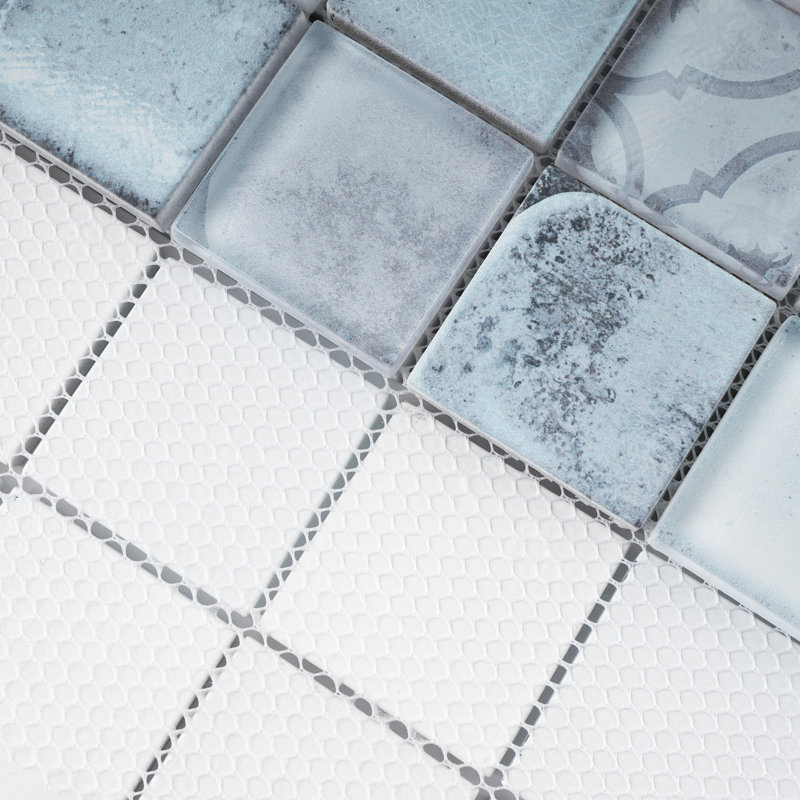 Classic Roman 11.82 in. x 11.82 in. Squares Glossy Glass Mosaic Tile, Sky Blue