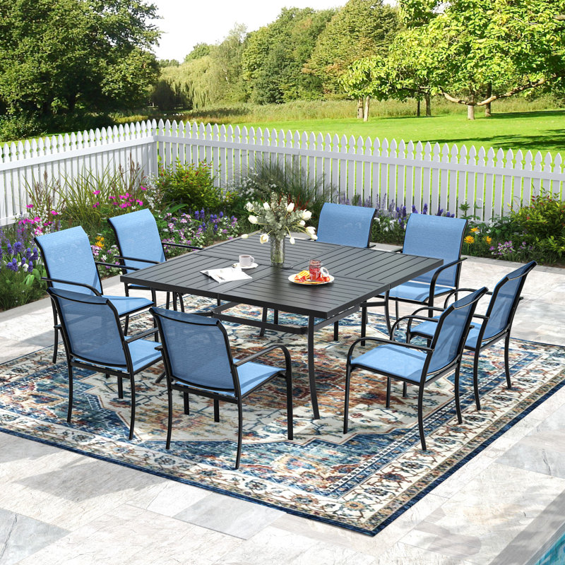 Ensemble repas extérieur pour 8 personnes avec chaises empilables, Black/Blue