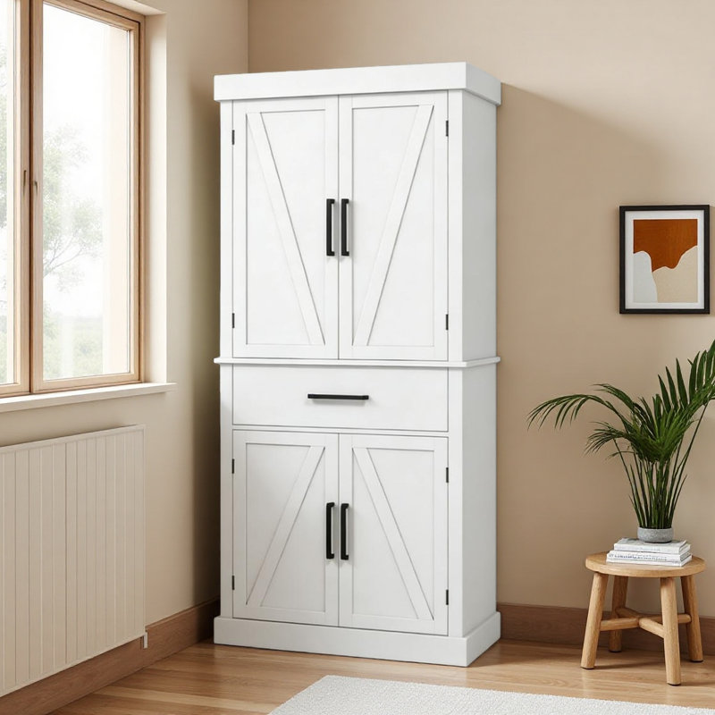 Armoire de cuisine, armoire de cuisine haute, avec tiroir, tablette à 5 niveaux et tablettes réglables