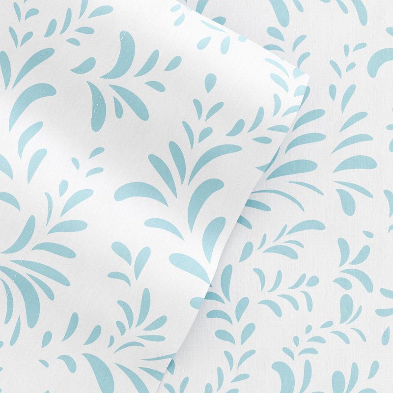 Simply Soft™ Pattern Microfiber Sheet Set, Full, Light Blue Burst of Vines 