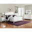 Grand lit moderne blanc, tête de lit à boutons en similicuir avec panneaux de miroir en alligator et garniture biseautée