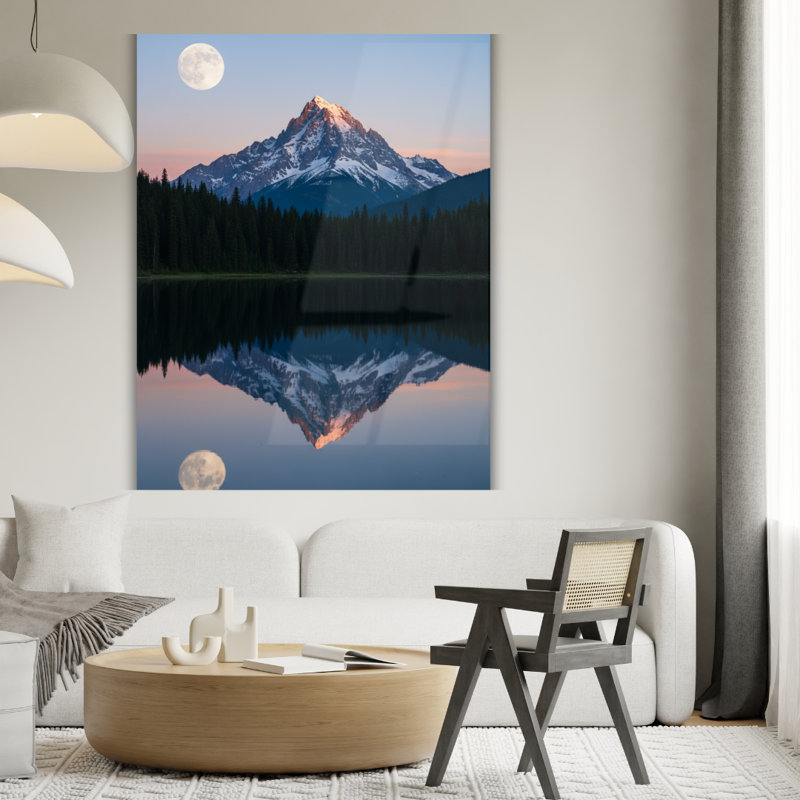 Art mural en verre trempé Snowy Mountain Lake, H 30 po x l 20 po
