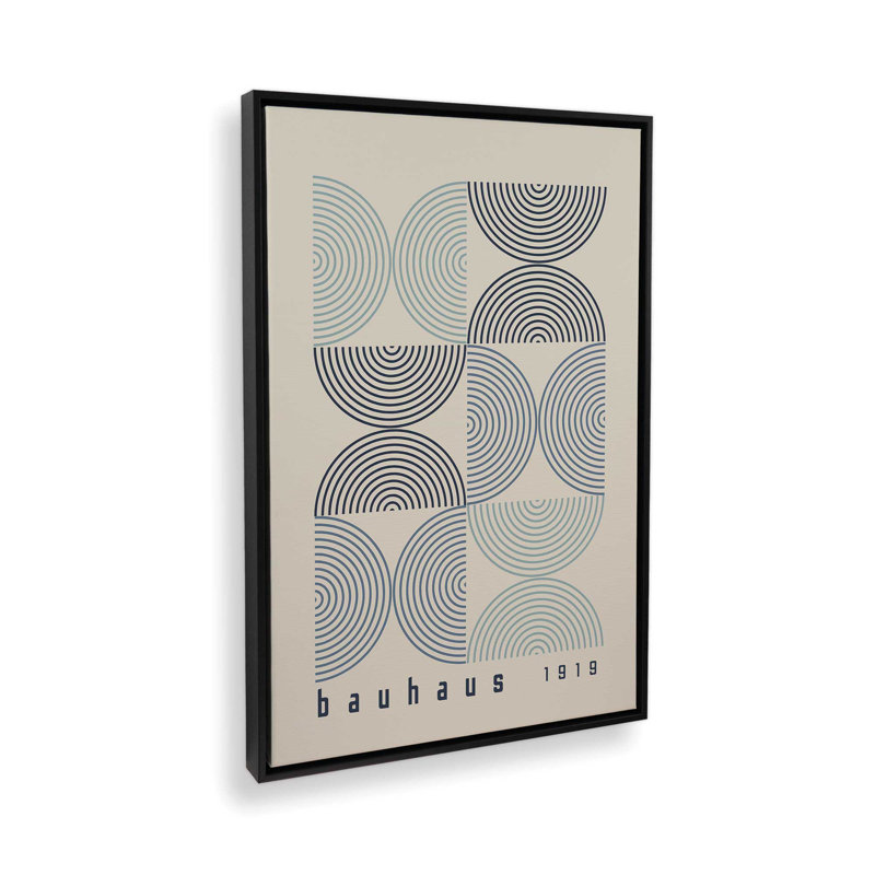 Affiche de composition Bauhaus, H 12,75 po x l 8,75 po, Beige / bleu / bleu foncé, Cadre flottant noir satiné